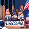 Patriotic Welcome Door Decor 4th of July Wooden Sign Red Blue White Retro Gnome Memorial Day Door Hanger Decoration for Independence Day Porch Wall Window